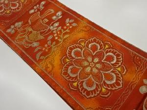 華紋に花喰い鳥・花唐草模様織出し袋帯